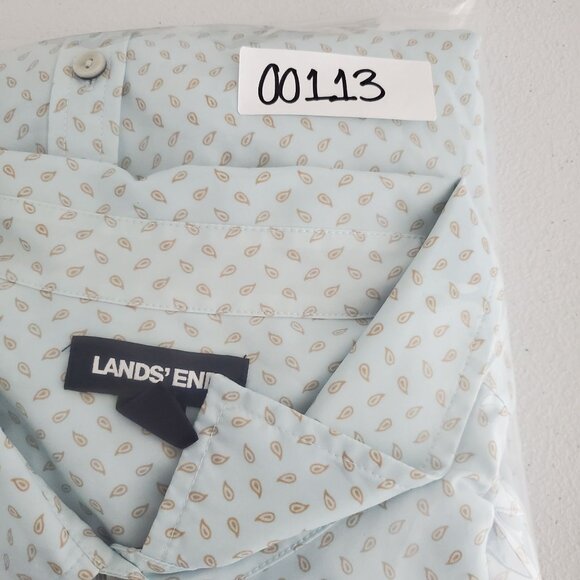 Lands End Womens Light Blue Geometric Button Front Blouse Pockets Career Stretch - Picture 9 of 9